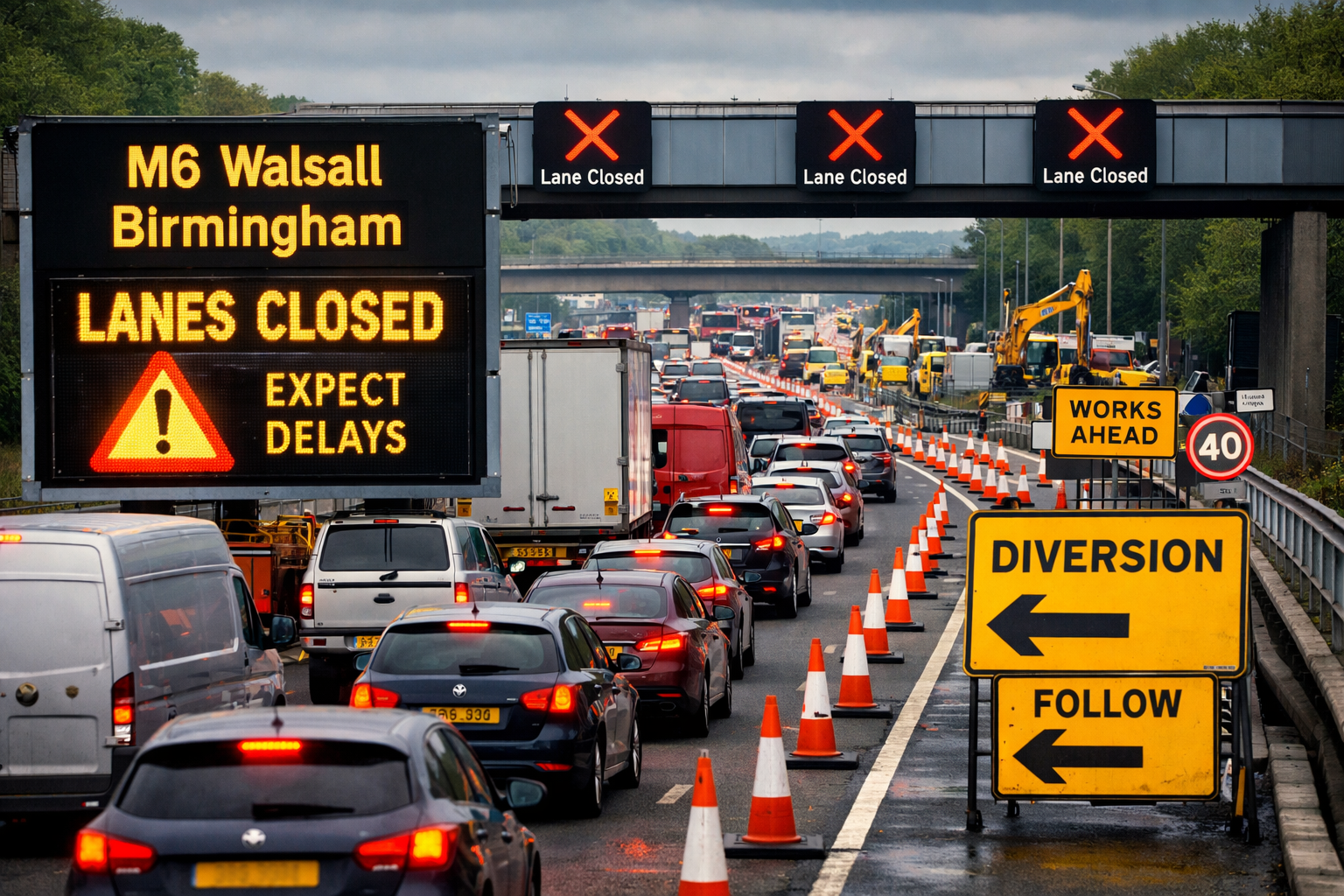 M6 Walsall Birmingham Lanes Closure Causes Travel Chaos